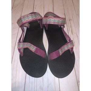 Teva Womens Sport Sandals Purple Yellow Geometric Ankle Strap Hook And Loop 10